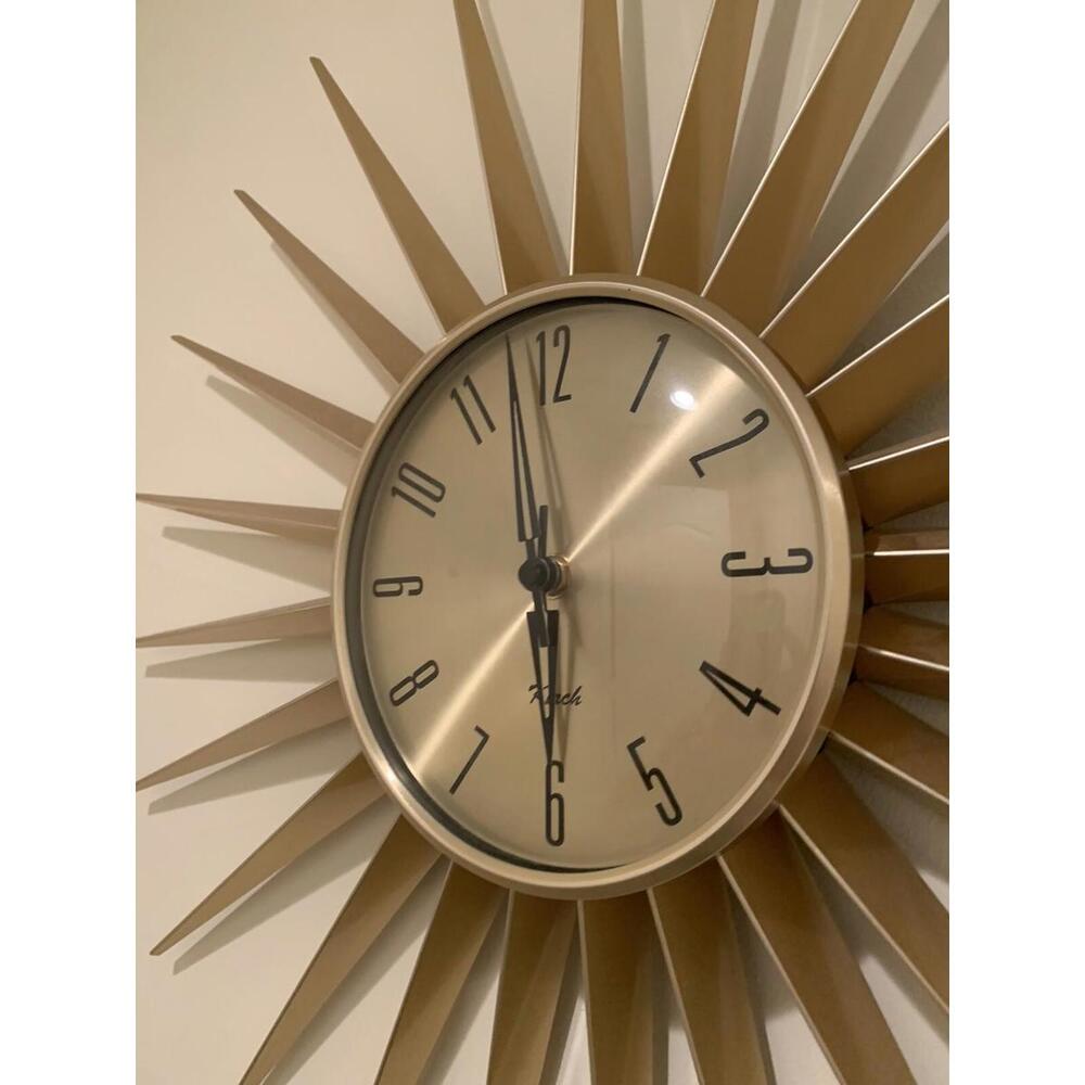 Vintage Kirch RETRO Mid Century Modern Sun Sunburst Atomic Wall Clock Metal - Picture 5 of 12